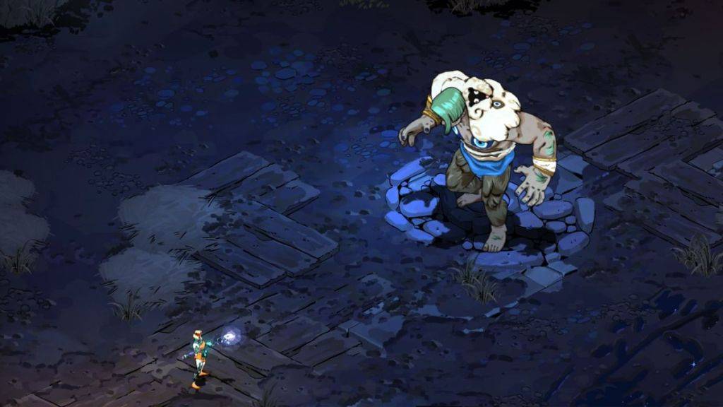 Tangkapan skrin dari Hades 2, yang menunjukkan Melinoe akan berhadapan dengan Cyclops Polyphemus besar -besaran