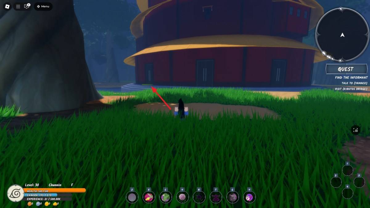 Location of the entrance to the Forty-Fourth Tower, a key location in the Chunin Exam, in Ninja Time Roblox experience