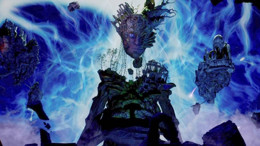 An Avowed cutscene of The Voice, Sapadel, offering power