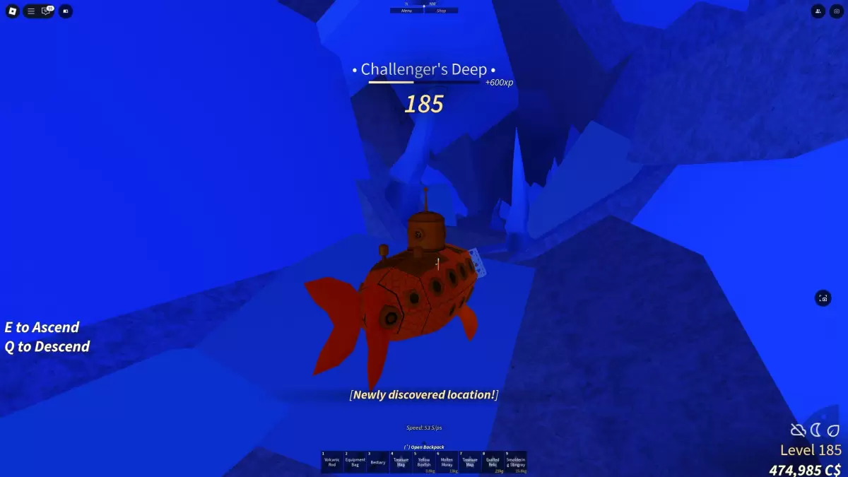 Submarine entering Challenger's Deep