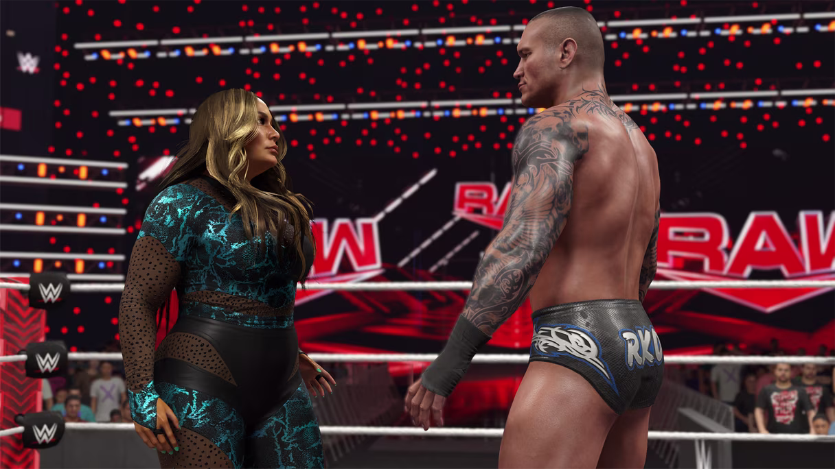 Nia Jax和Randy Orton在WWE 2K25的一场性别比赛中对周一晚上的RAW面对面